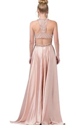 A-Line High-Neck Formal Dress with Beaded Bodice