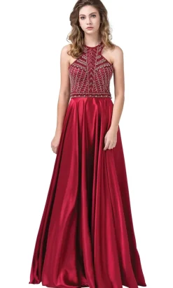 A-Line High-Neck Formal Dress with Beaded Bodice