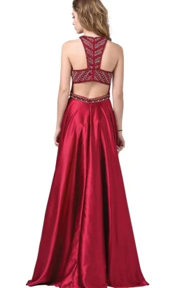 A-Line High-Neck Formal Dress with Beaded Bodice