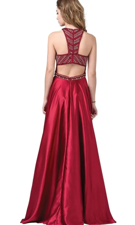 A-Line High-Neck Formal Dress with Beaded Bodice