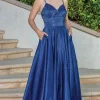 A-Line Long Beaded Prom Dress with Pockets