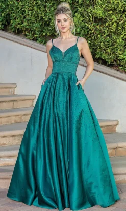 A-Line Long Beaded Prom Dress with Pockets
