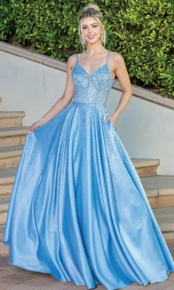 A-Line Long Beaded Prom Dress with Pockets