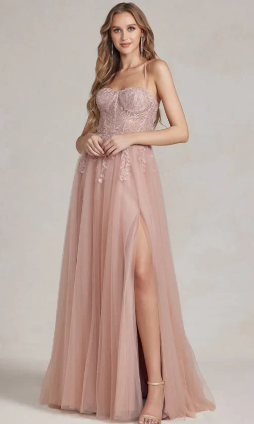 A-Line Long Lace Prom Dress with Sheer Waist
