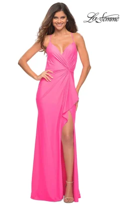Backless La Femme Long Prom Dress with Side Knot