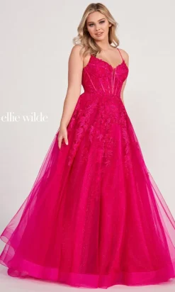 Ball Gown With Sheer Corset By Ellie Wilde EW34036