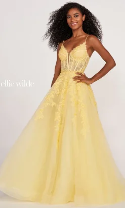 Ball Gown With Sheer Corset By Ellie Wilde EW34036