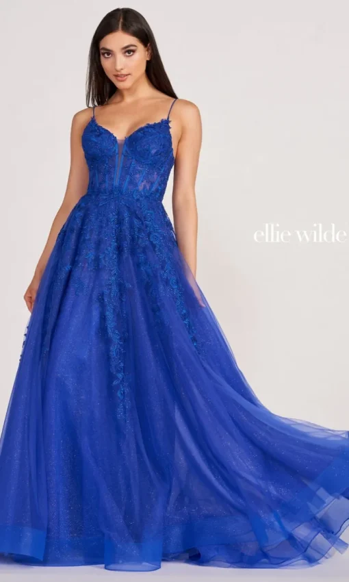 Ball Gown With Sheer Corset By Ellie Wilde EW34036
