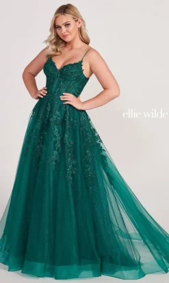 Ball Gown With Sheer Corset By Ellie Wilde EW34036