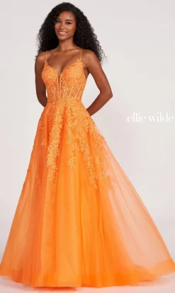Ball Gown With Sheer Corset By Ellie Wilde EW34036