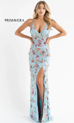 Beaded Floral Print Primavera Long Prom Dress