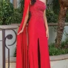 Beaded One-Shoulder Long Prom Dress with Cape