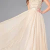 Beaded Sheer Panel Floor Length Chiffon Gown