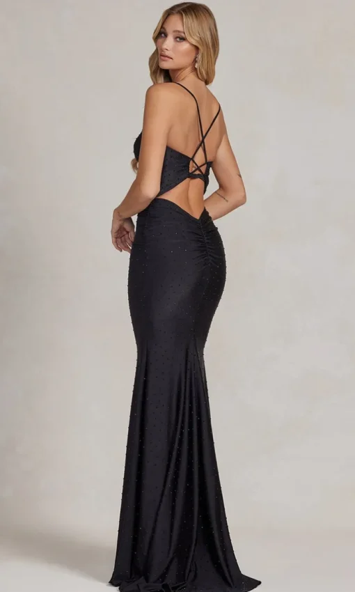 Beaded Tight Long Formal Gown with Strappy Back