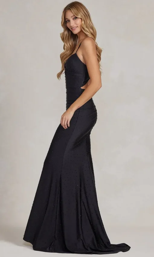 Beaded Tight Long Formal Gown with Strappy Back