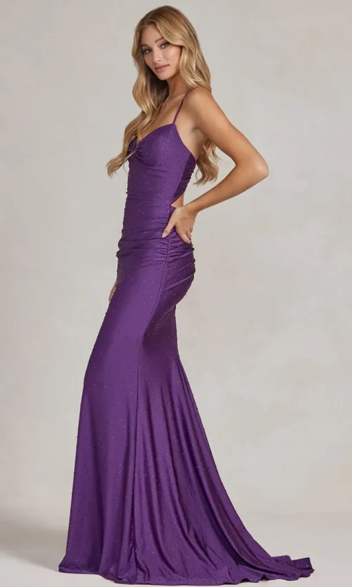 Beaded Tight Long Formal Gown with Strappy Back