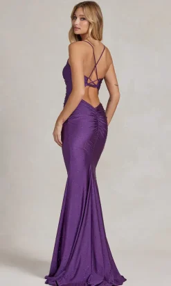 Beaded Tight Long Formal Gown with Strappy Back