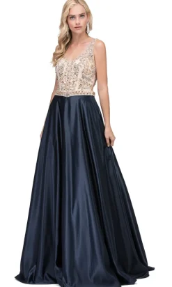 Beaded-Bodice Classic Formal Ball Gown with Pockets