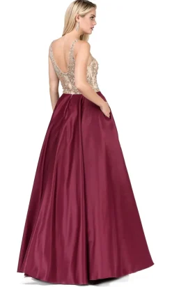Beaded-Bodice Classic Formal Ball Gown with Pockets