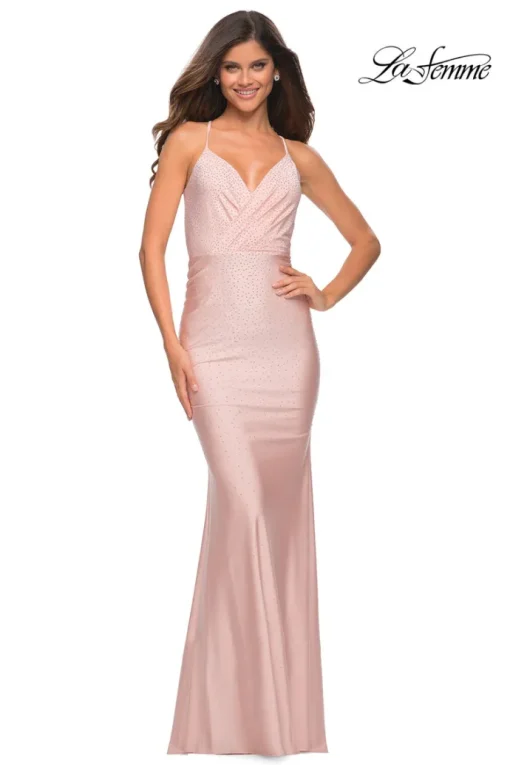Beaded-Jersey Long Backless Prom Dress by La Femme