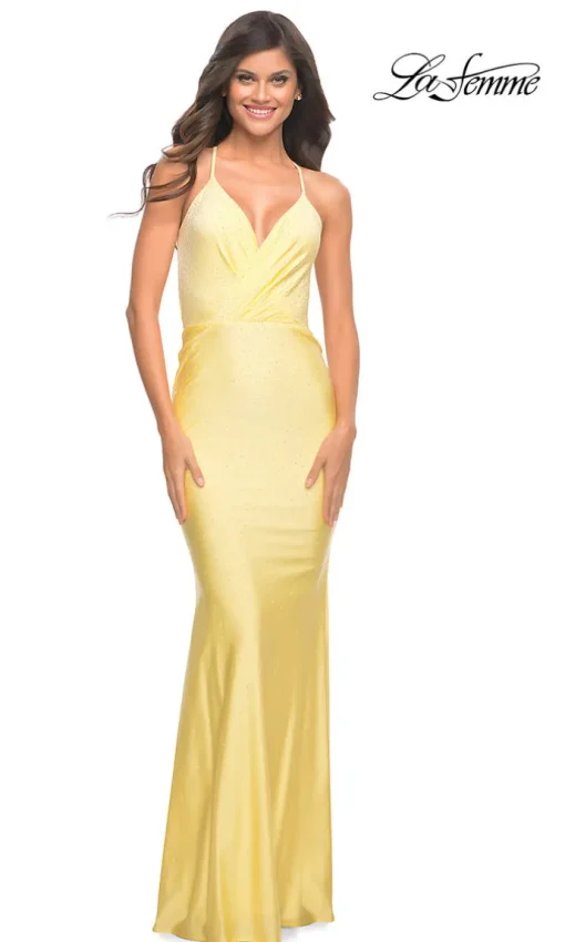 Beaded-Jersey Long Backless Prom Dress by La Femme