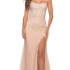 Beaded-Tulle Long La Femme Formal Prom Dress