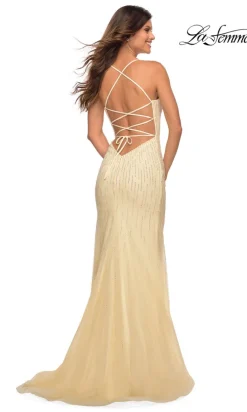 Beaded-Tulle Long La Femme Formal Prom Dress