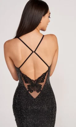 Butterfly Back Ellie Wilde Rhinestone Dress EW34005