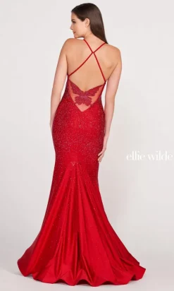 Butterfly Back Ellie Wilde Rhinestone Dress EW34005