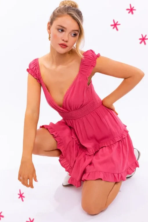 Cap-Sleeve Short Ruffled Graduation Party Dress