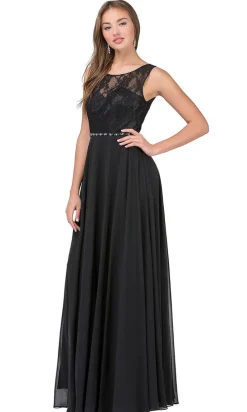 Chiffon Formal Evening Gown with Lace Bodice