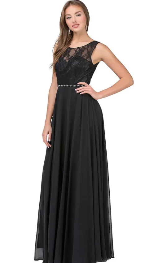 Chiffon Formal Evening Gown with Lace Bodice