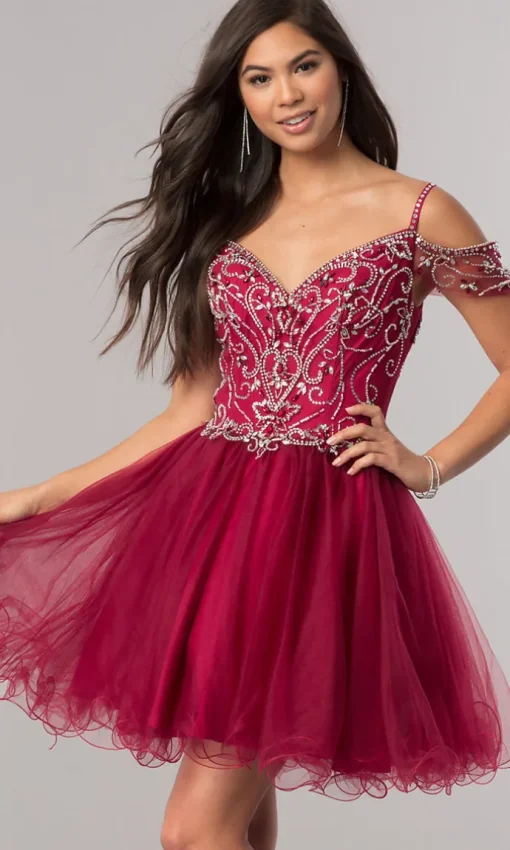 Cold-Shoulder Short Baby Doll Homecoming Dress