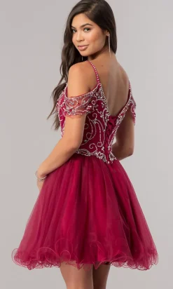 Cold-Shoulder Short Baby Doll Homecoming Dress