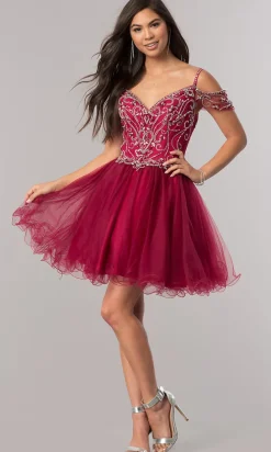 Cold-Shoulder Short Baby Doll Homecoming Dress