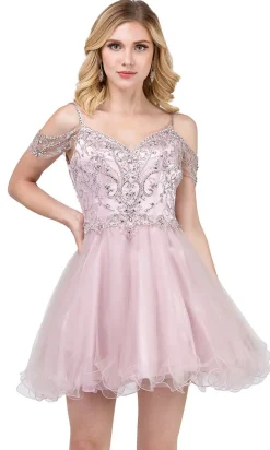 Cold-Shoulder Short Baby Doll Homecoming Dress