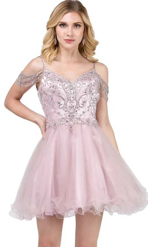 Cold-Shoulder Short Baby Doll Homecoming Dress