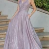 Corset-Back A-Line Long Prom Dress with Pockets