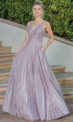 Corset-Back A-Line Long Prom Dress with Pockets