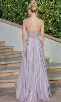 Corset-Back A-Line Long Prom Dress with Pockets
