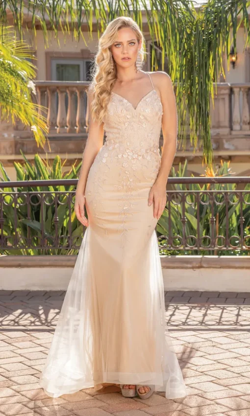 Corset-Back Embellished Long Prom Dress 4308