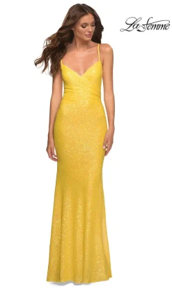 Corset-Back Long La Femme Sequin Prom Dress
