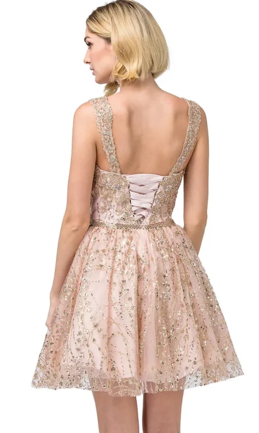 Corset-Bodice Glitter Embellished Short Hoco Dress