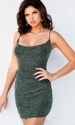 Cowl-Neck Beaded Jovani Short Party Dress