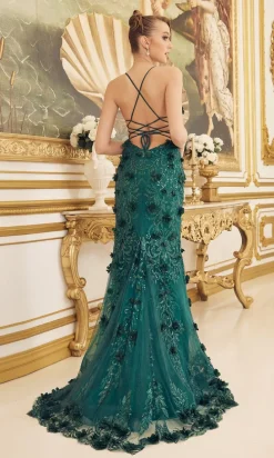 3D Floral Emerald Green Long Formal Gown C1098