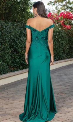 3D Floral-Embellished Off-the-Shoulder Prom Dress