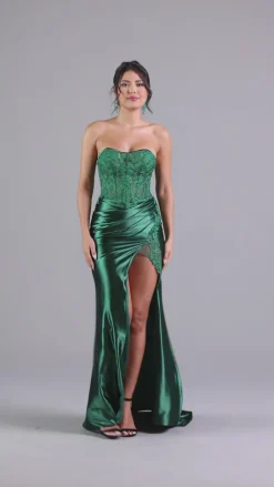 Dark Green Strapless Long Prom Dress with Lace