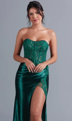 Dark Green Strapless Long Prom Dress with Lace