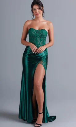 Dark Green Strapless Long Prom Dress with Lace