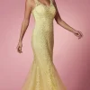 Deep V-Back Long Prom Dress with Beaded Embroidery